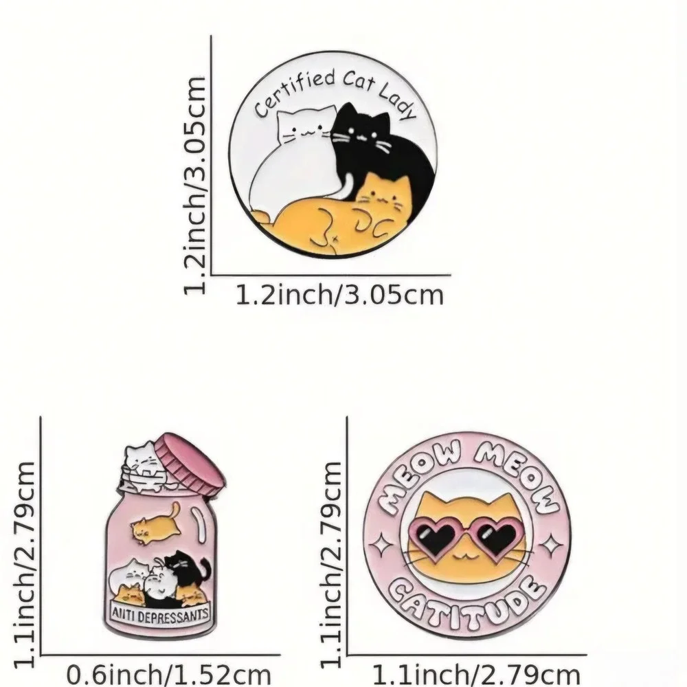 Cute Cat Enamel Pins Certified Cat Lady Meow Catitude‎ Anti Depressants